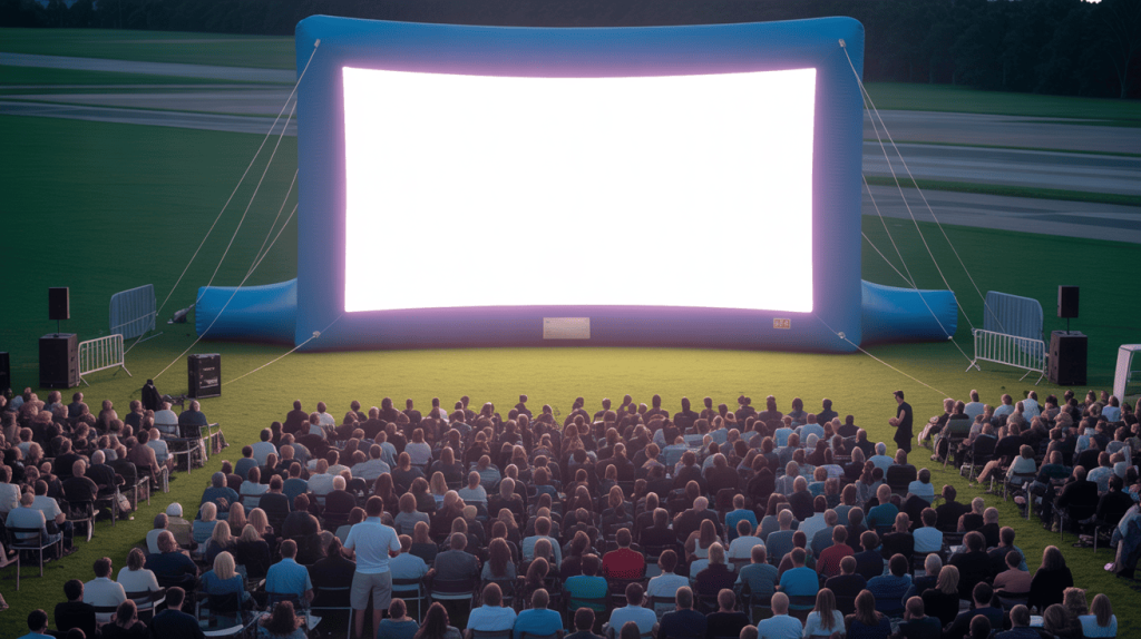 Outdoor inflatable cinema crowd