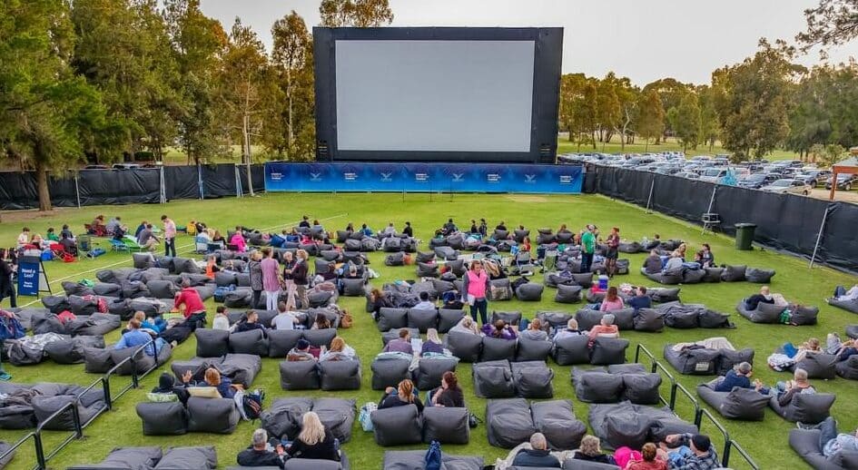 Crowd at outdoor cinema