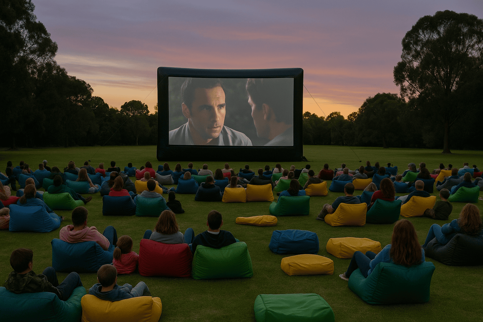 Sunset outdoor movie screening.