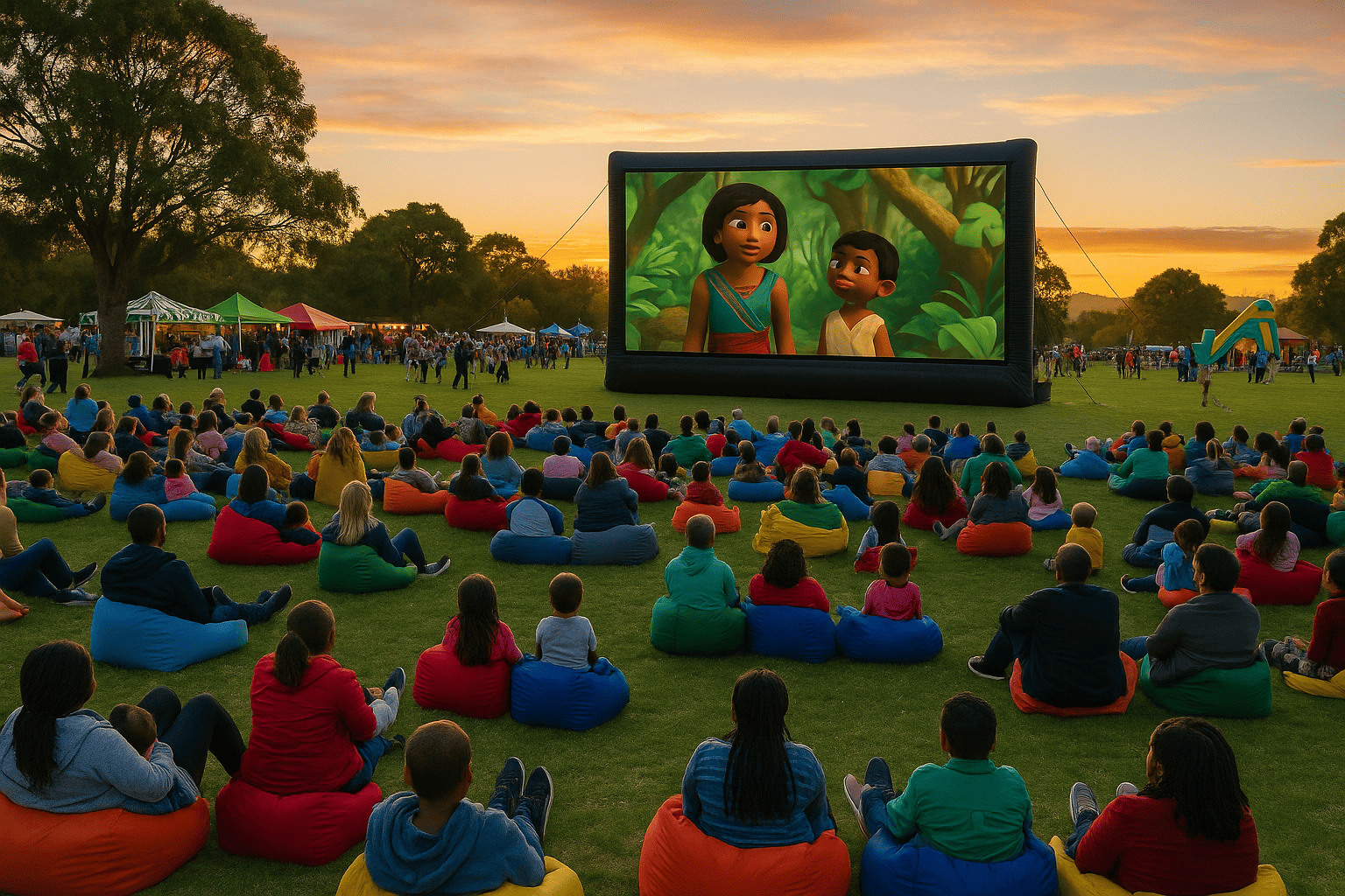 Outdoor movie at sunset