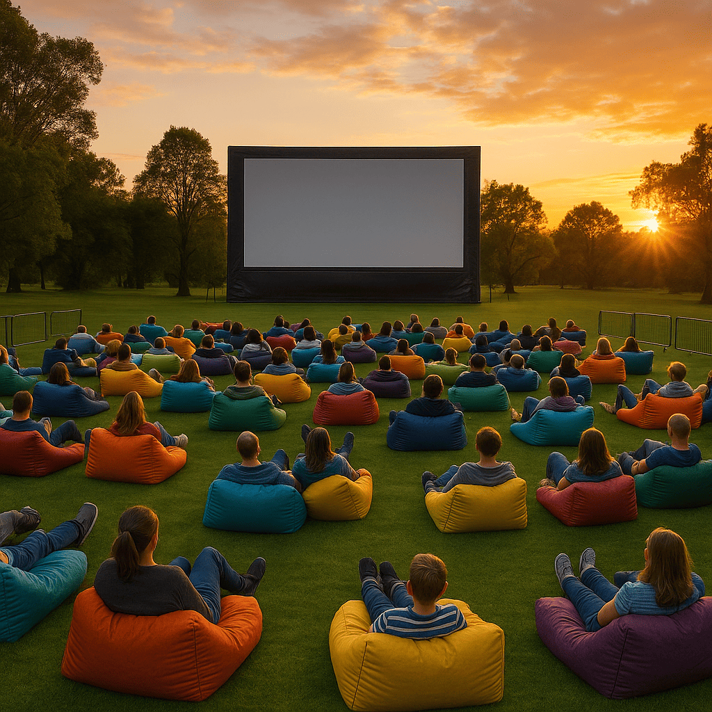 Outdoor movie at sunset