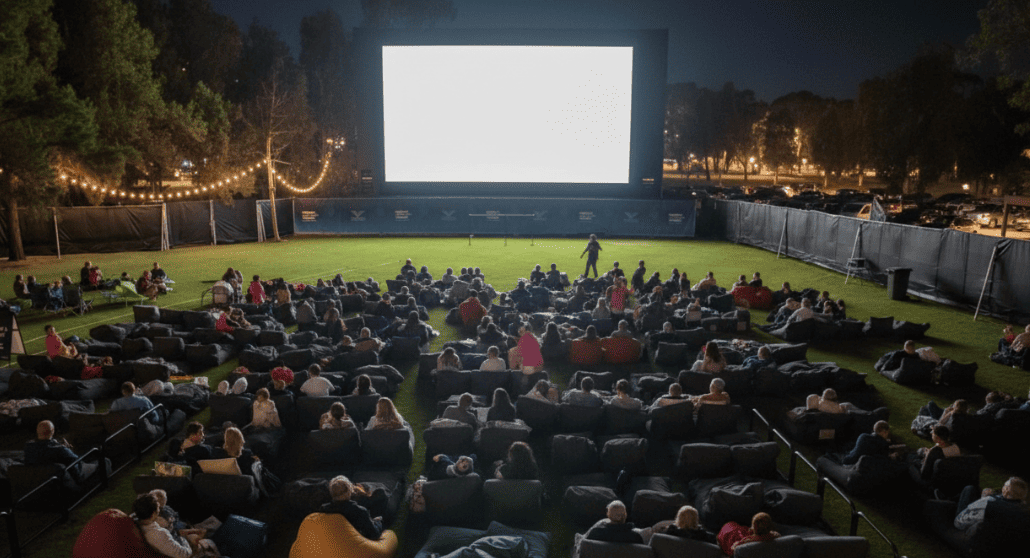 Outdoor cinema at night
