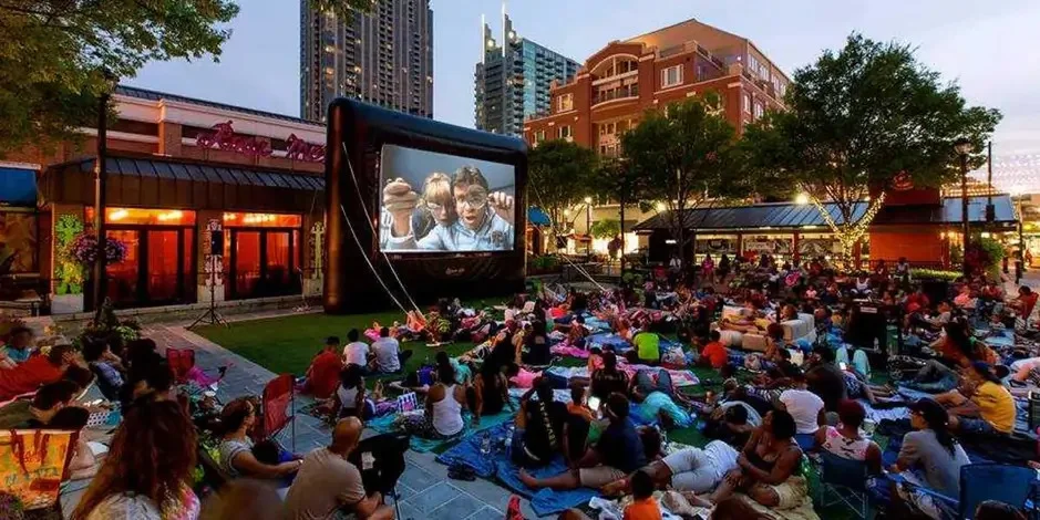 Outdoor movie night crowd Outdoor movie night crowd